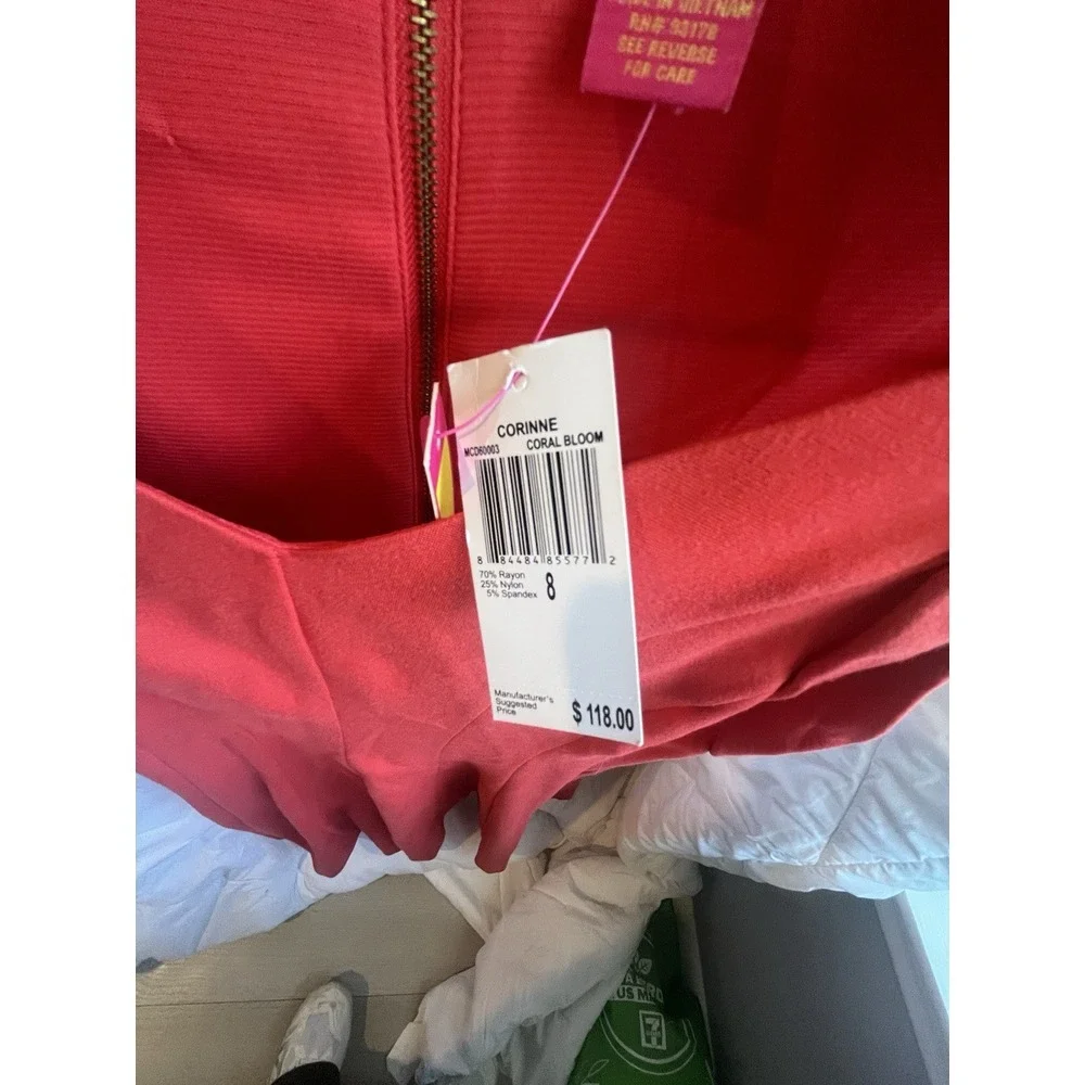 NWT Catherine Malandrino Coral Pleated A Line Flared Knit Dress Size 8 V Neck - Picture 3 of 7